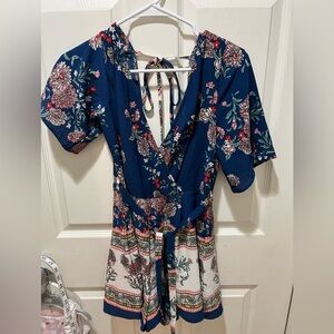 Trixxi Blue Puff Sleeve romper with Tie Front